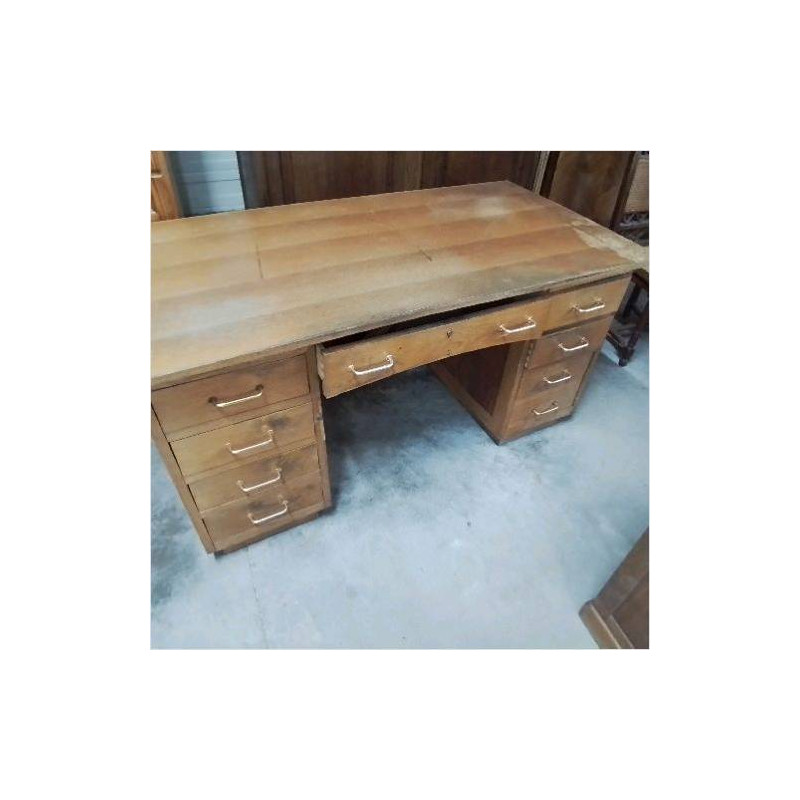 BUREAU VINTAGE 9 TIROIRS POIGNEES LAITON