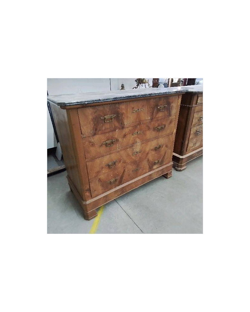 COMMODE 3 TIROIRS DESSUS MARBRES GRIS POIGNEES DOREES