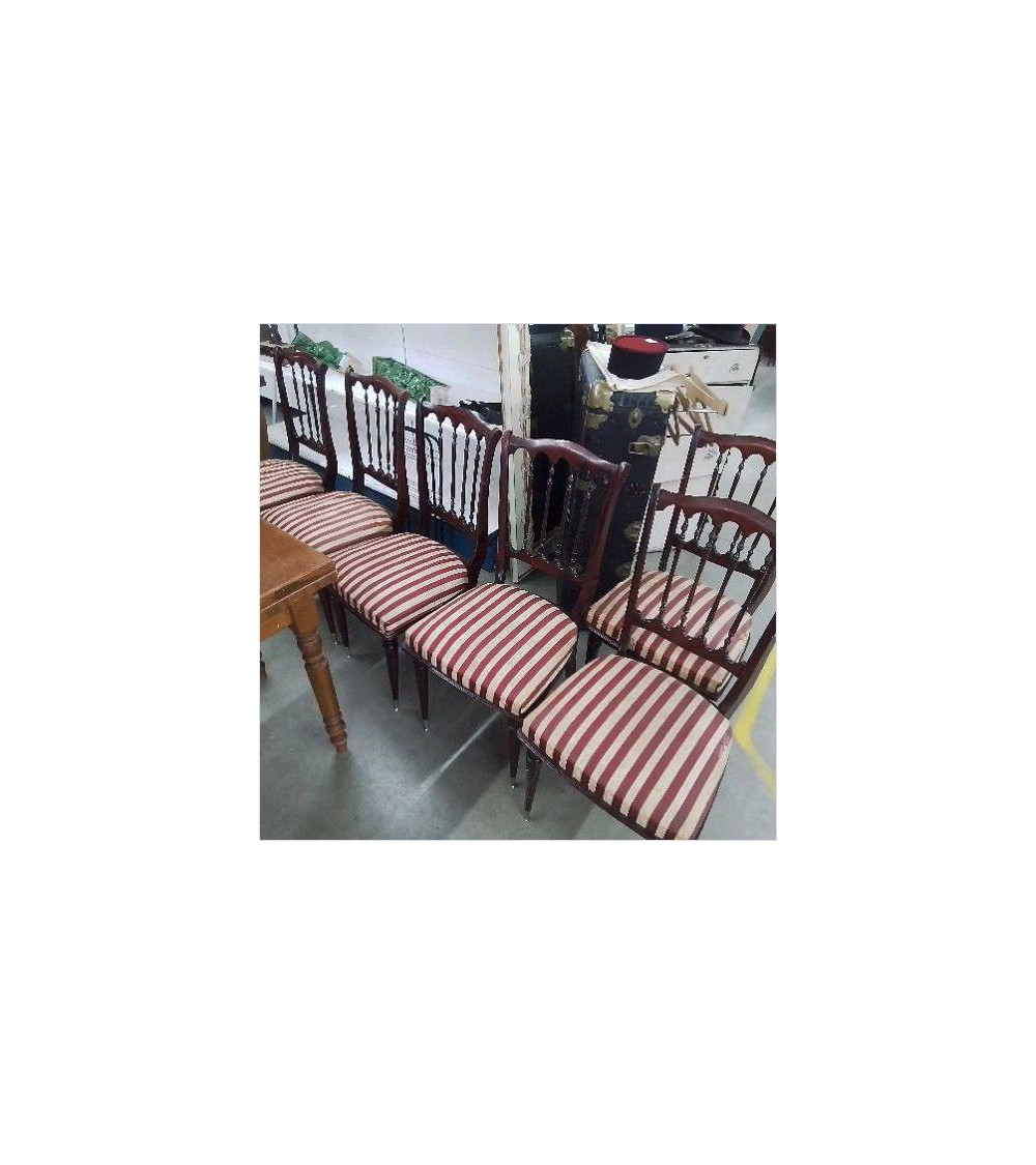 SERIE DE 6 CHAISES ASSISES RAYÉES ROUGE ET BLANC