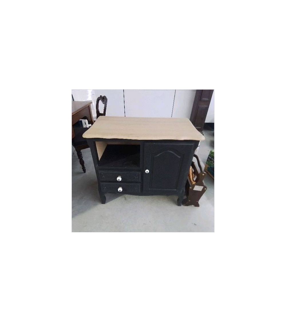 MEUBLE PEINT EN NOIR 2 TIROIRS 1 PORTE
