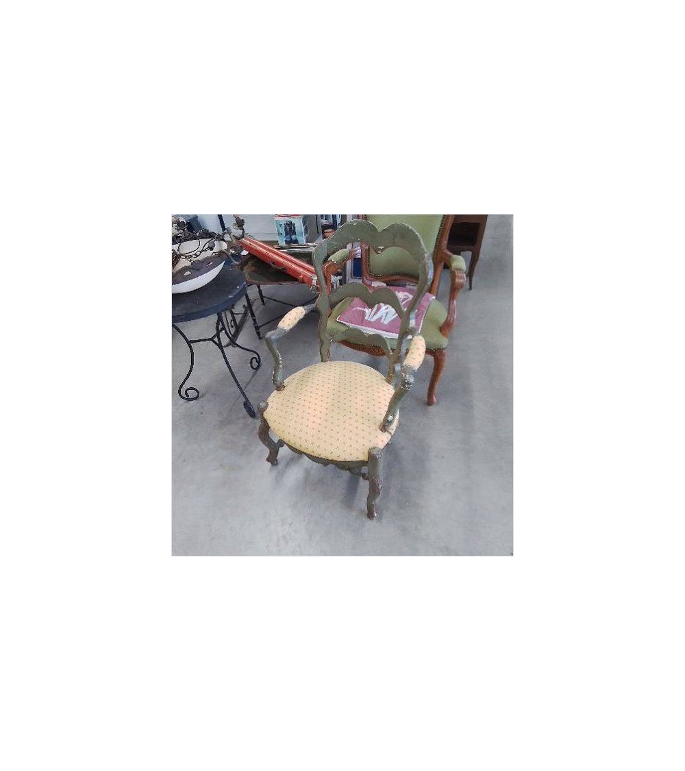 FAUTEUIL VERT TISSU JAUNE A RESTAURER