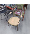 FAUTEUIL VERT TISSU JAUNE A RESTAURER