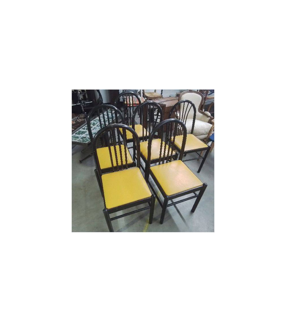 LOT DE 5 CHAISES VINTAGE SKAI JAUNE + 1