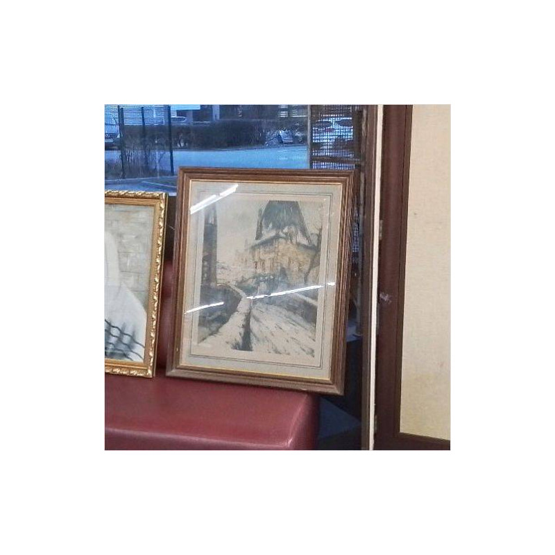 CADRE DESSIN RUE ET MAISON ANCIENNE
