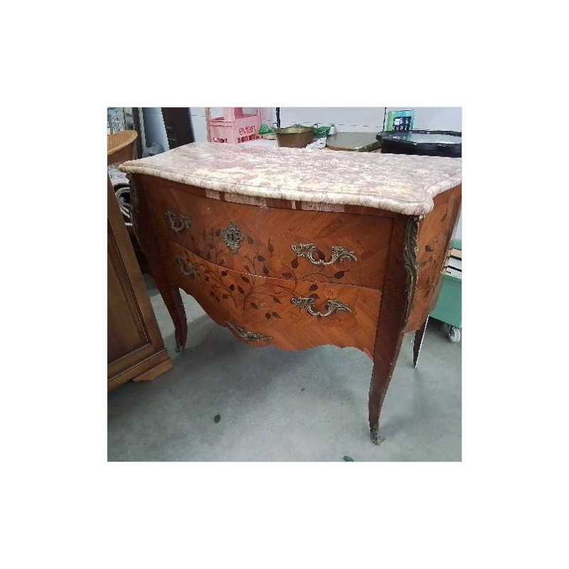 COMMODE 2 TIROIRS DESSUS MARBRE MANQUES MARQUETERIE 