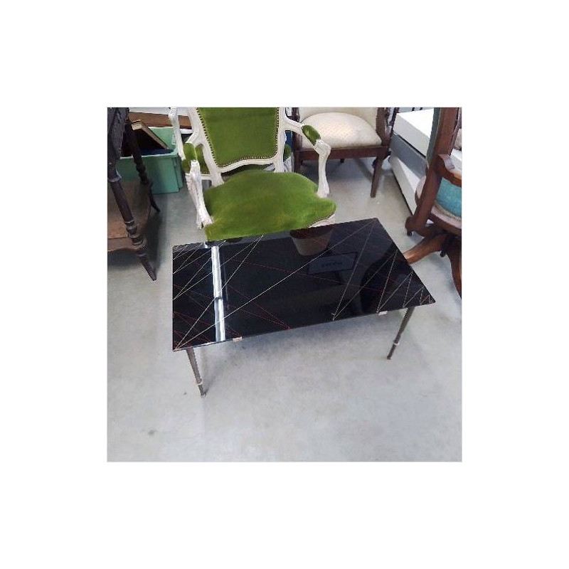 TABLE BASSE NOIR DESSUS VERRE 