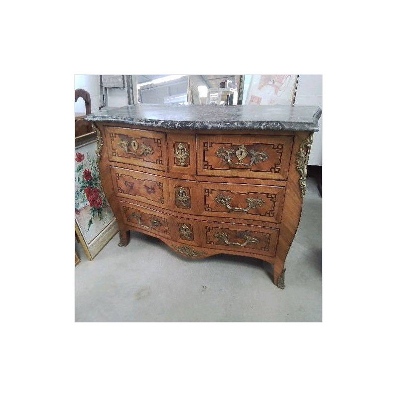 COMMODE RONCE DE NOYER XVIIIEME MARBRE GRIS (POIGNEE EN ACCESS)