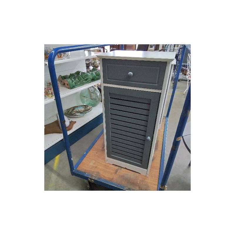 MEUBLE SDB 1 PORTE 1 TIROIR GRIS/BLANC