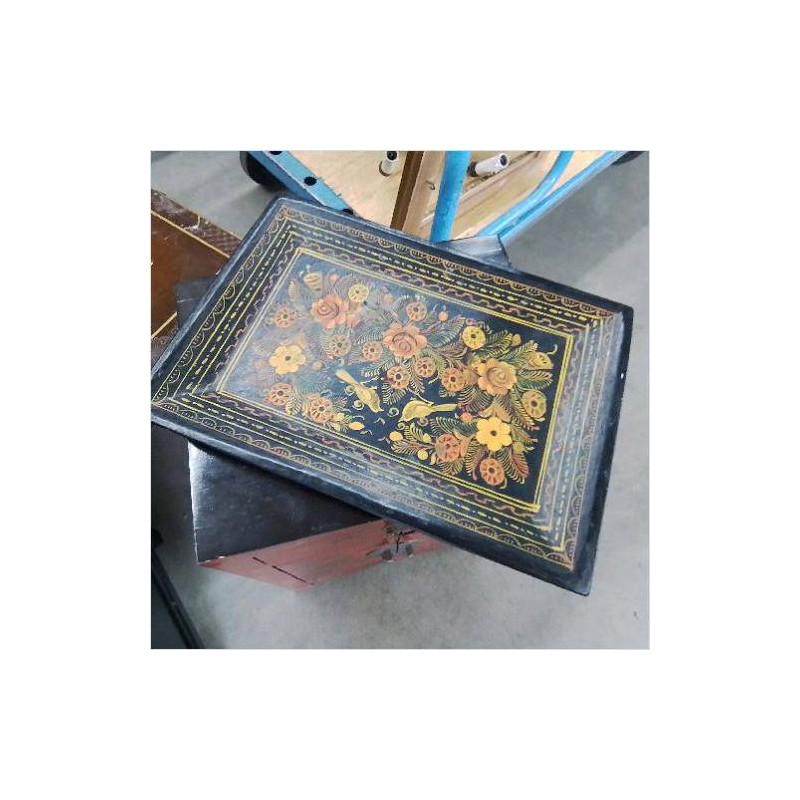 PLATEAU NOIR DECOR FLEURS 
