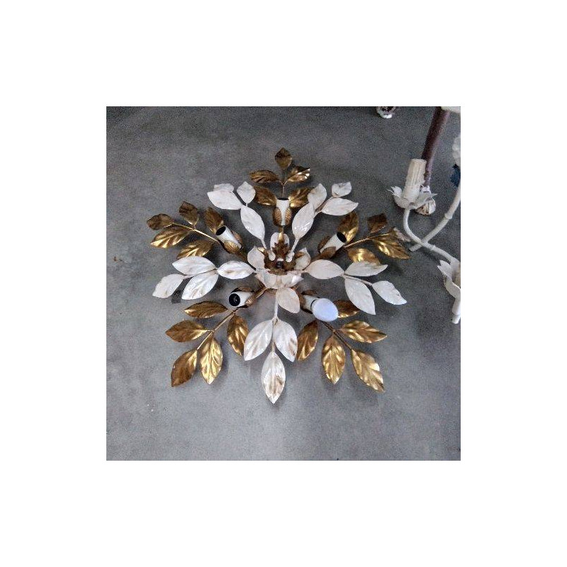 PLAFONNIER FLEUILLES DOREES BLANCHES