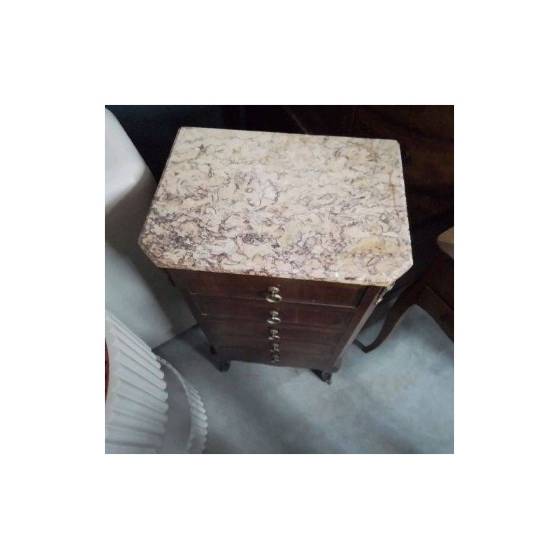CHIFFONNIER MARQUETERIE 5T DESSUS MARBRE