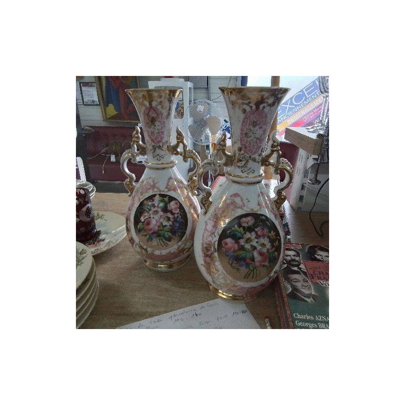 PAIRE DE VASES PORCELAINE DE PARIS DECO FLEURS