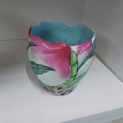 POT MOTIFS FLEURS ROSE VERT