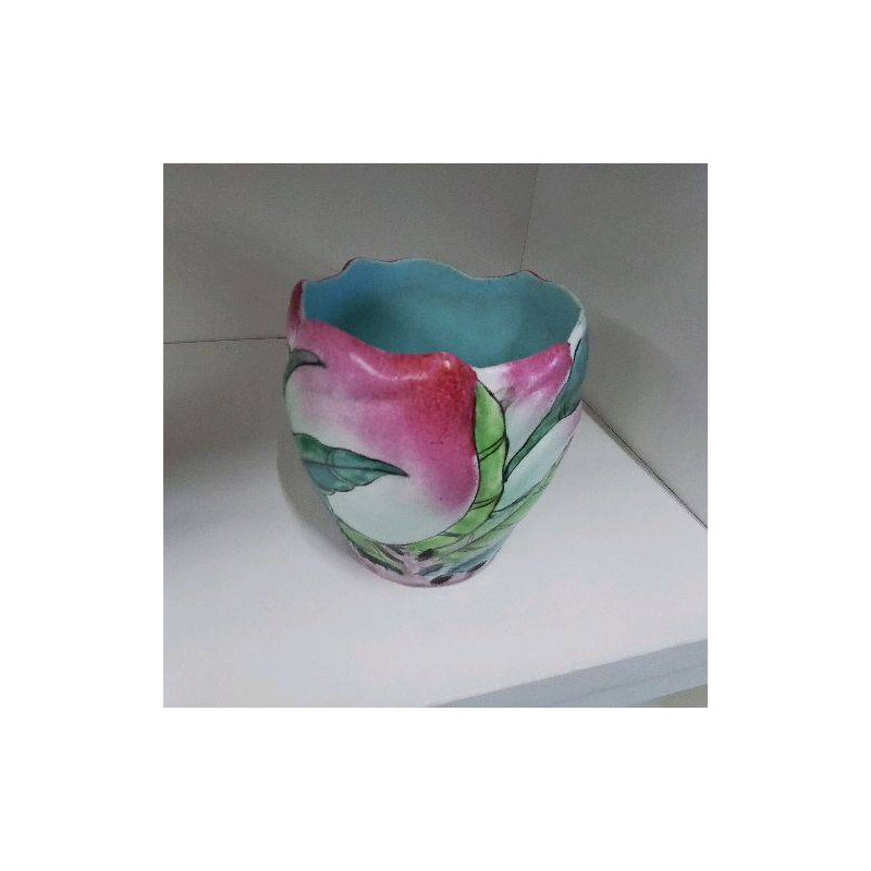 POT MOTIFS FLEURS ROSE VERT