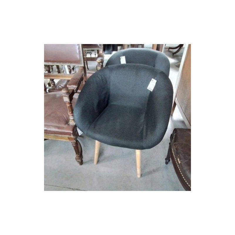 FAUTEUIL TISSU GRIS FONCE PIEDS BOIS