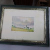 AQUARELLE PAYSAGE AVEC UNE EGLISE