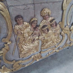 PANNEAU BOISERIE D’AUTEL XVIIIEME SIÈCLE REPRESENTANT L’ADORATION DES MAGES ET LA CENE