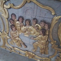 PANNEAU BOISERIE D’AUTEL XVIIIEME SIÈCLE REPRESENTANT L’ADORATION DES MAGES ET LA CENE