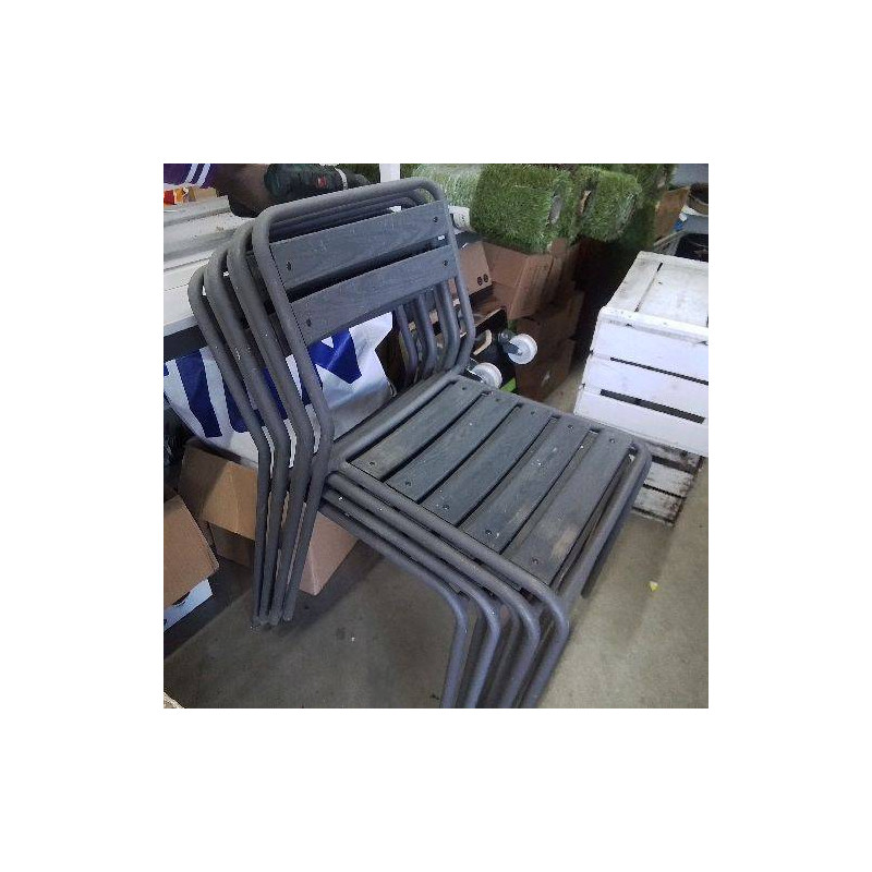 LOT DE 6 CHAISES DE JARDIN  GRISES À LATTES BOIS ET MÉTAL 
