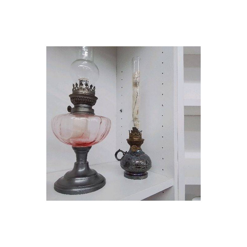 LAMPE A HUILE METAL ARGENTÉ 