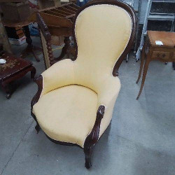FAUTEUIL ACAJOU TISSU JAUNE 