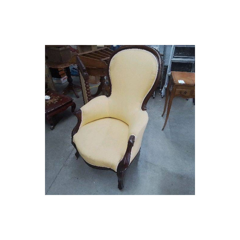 FAUTEUIL ACAJOU TISSU JAUNE 