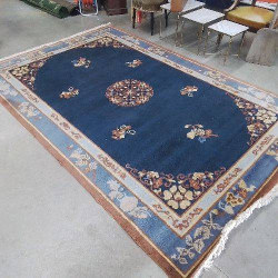 TAPIS BLEU MARRON A FRANGES