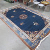 TAPIS BLEU MARRON A FRANGES